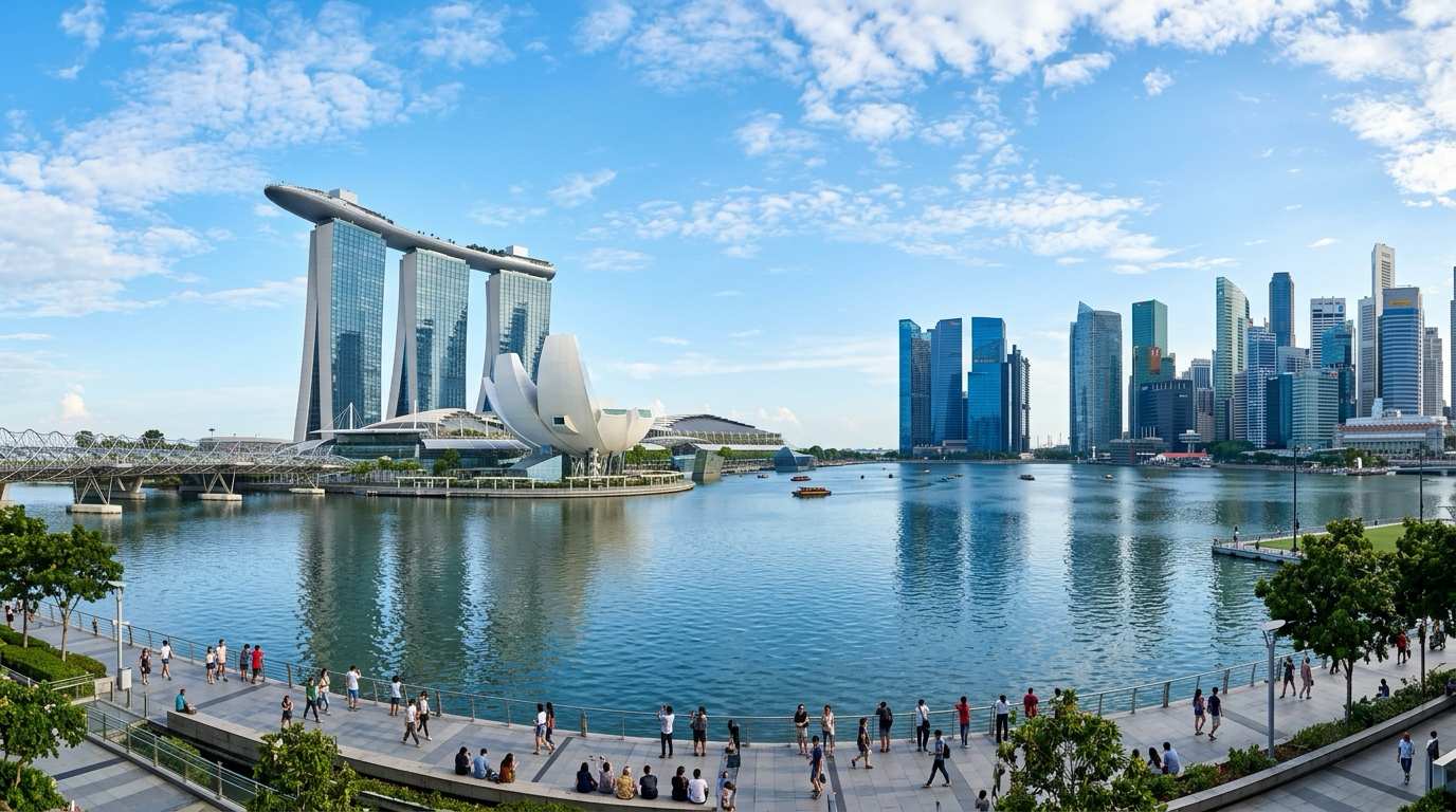Футуристический отель Marina Bay Sands и музей ArtScience в Сингапуре